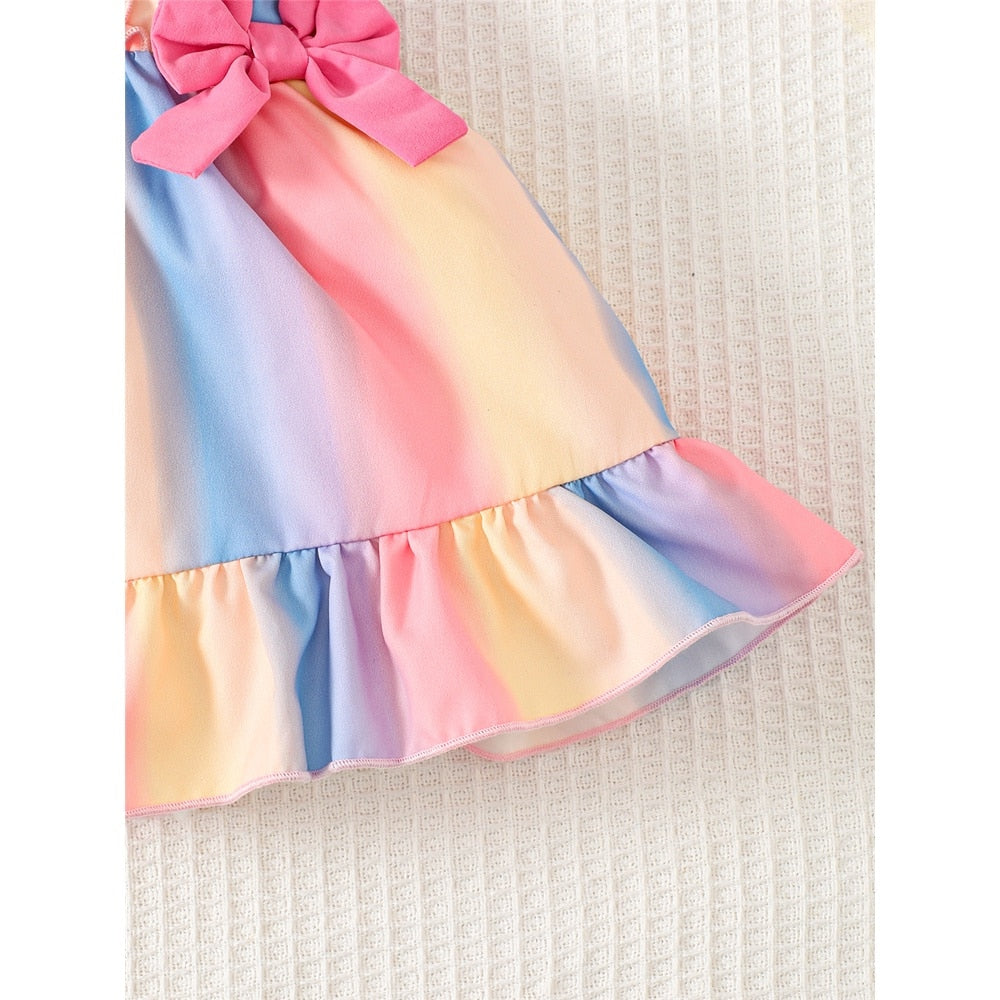 Baby Girl Rainbow Color Summer Dress with Bow childrensterritory
