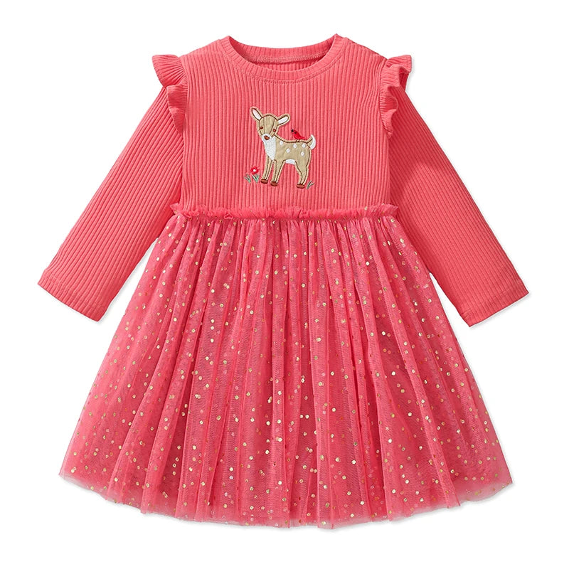 Girls Long Sleeves Floral Princess Mesh Dresses childrensterritory