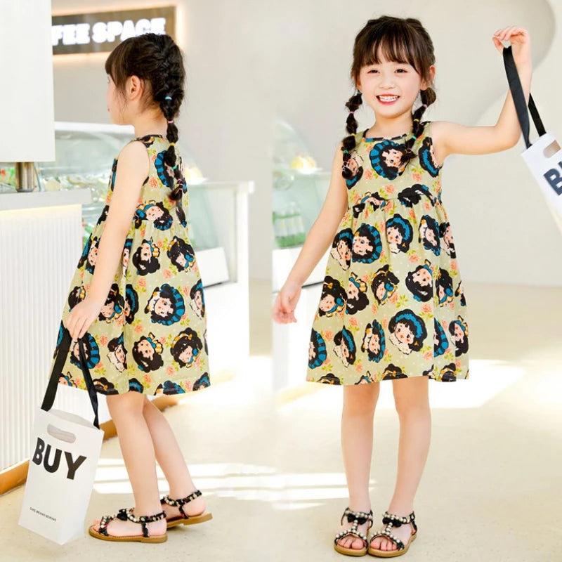 Kids Girls Cartoon Pattern Summer Party Dresses