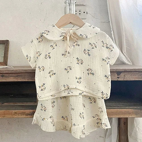 Baby Girls Korean Style Printed Summer Cotton Clothes Set childrensterritory
