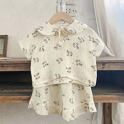 Baby Girls Korean Style Printed Summer Cotton Clothes Set childrensterritory