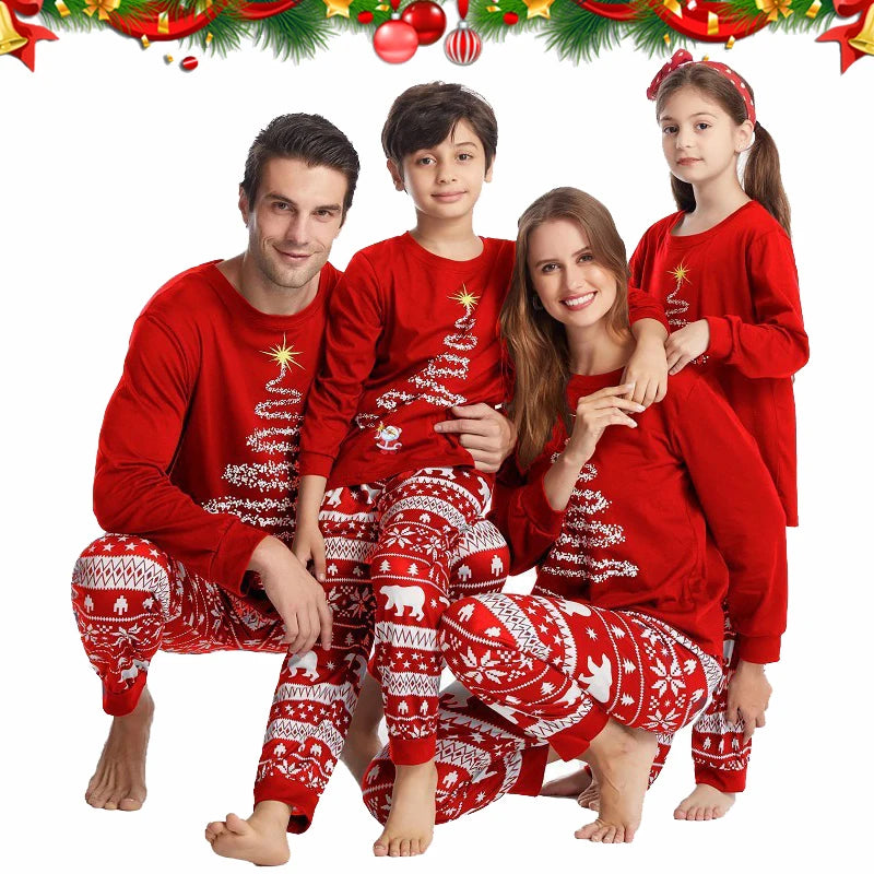 Cartoon Beer and Xmas Tree Print Family Matching Sleepwear Set childrensterritory
