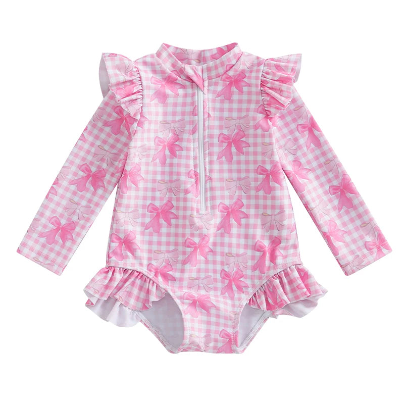 Floral Print Baby Girl Backless Long Sleeve Swimwear childrensterritory