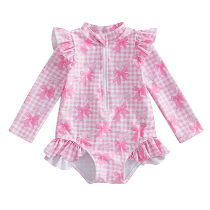 Floral Print Baby Girl Backless Long Sleeve Swimwear childrensterritory