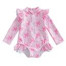 Floral Print Baby Girl Backless Long Sleeve Swimwear childrensterritory