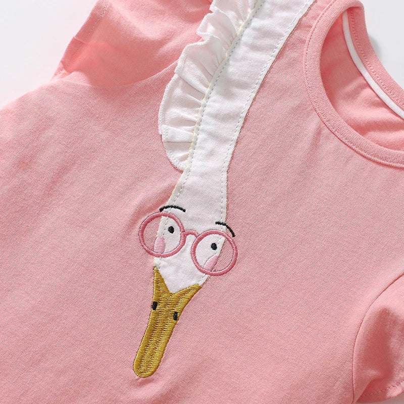 Kids Girls Cartoon Embroidered Summer Cotton Dress childrensterritory