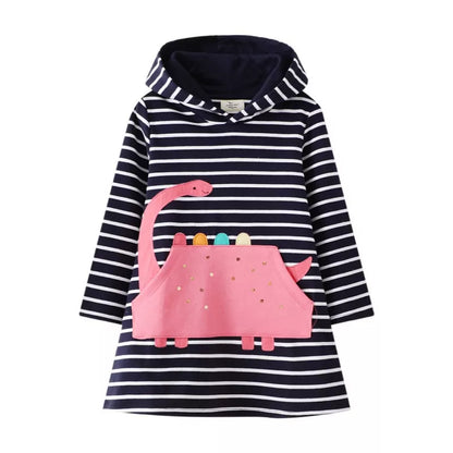 Kids Girls Long Sleeve Cartoon Design Hooded Dresses childrensterritory