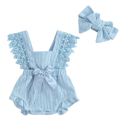 Baby Girl Cotton Linen Bow-knot Sleeveless Romper