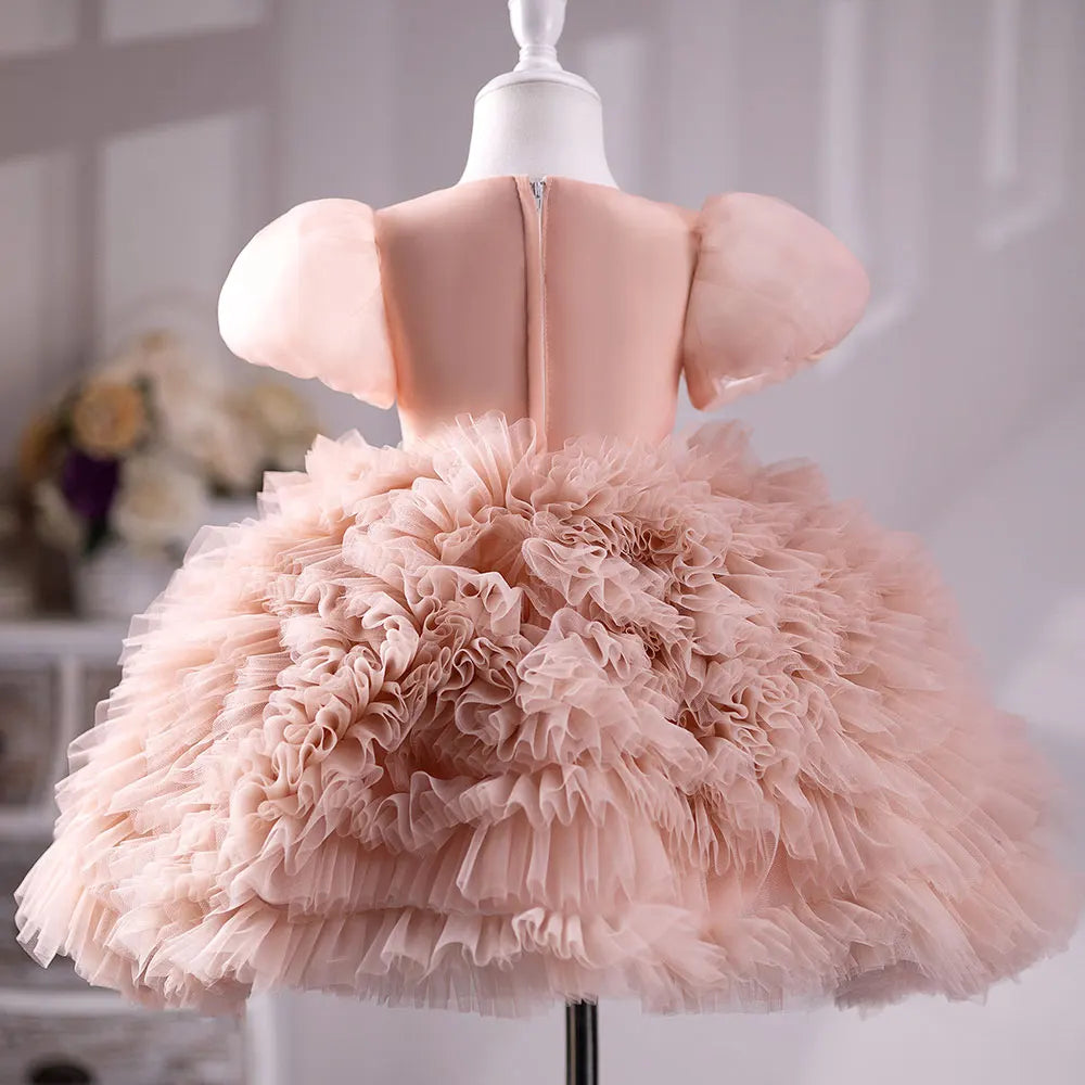 Little Girls Puffy Designer Short Sleeve Birthday Party Dresses