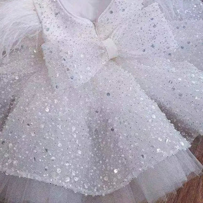 Baby/Kid Girls Feather Sequins Tutu Birthday Party Dress