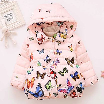 Butterfly Print Warm Hooded Jacket Winter for Baby Girls