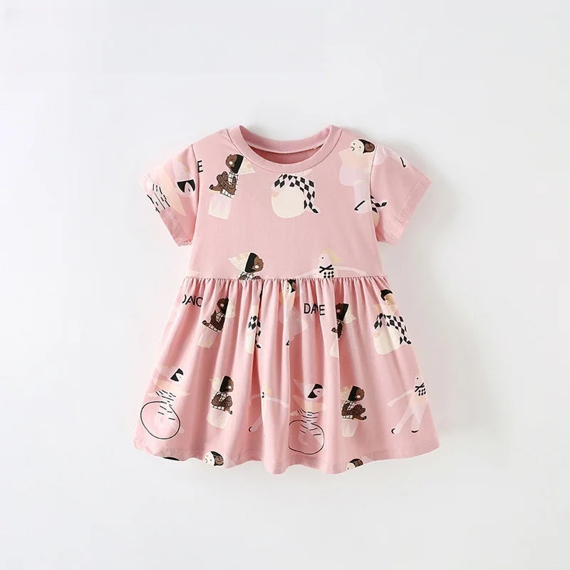 Kids Girls Cartoon Print Cotton Summer A-LINE Dresses