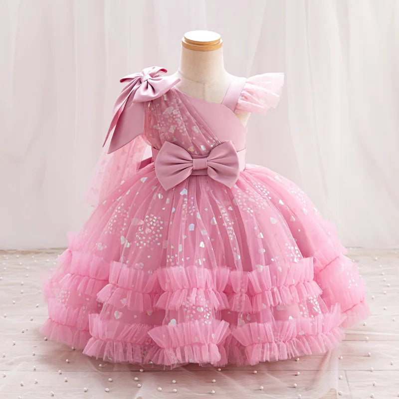 Baby Girl Elegant Bow Sequins Evening Party Dresses childrensterritory