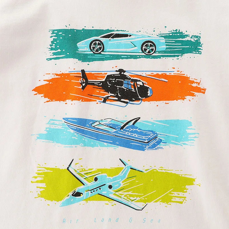 Kids Boys Cartoon Vehicles Print Cotton T-shirt childrensterritory