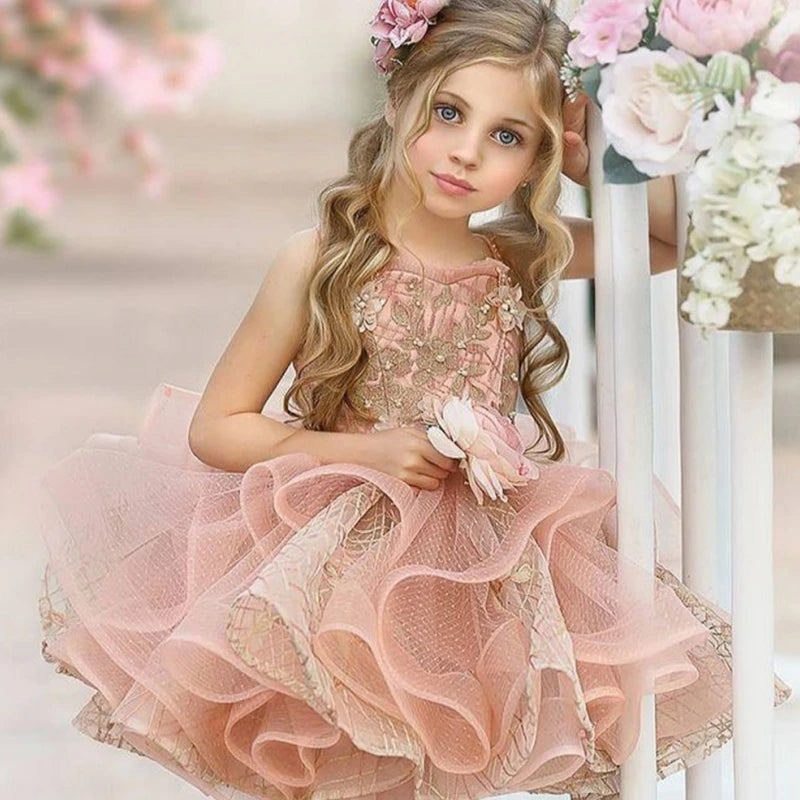 Kids Girls Glitter Puffy Organza Princess Dress