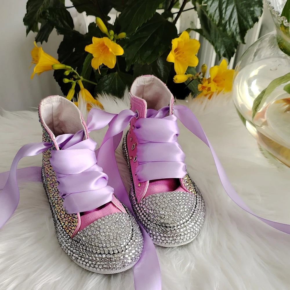 Kids Girls Handmade Rhinestones Bling Canvas Shoes childrensterritory