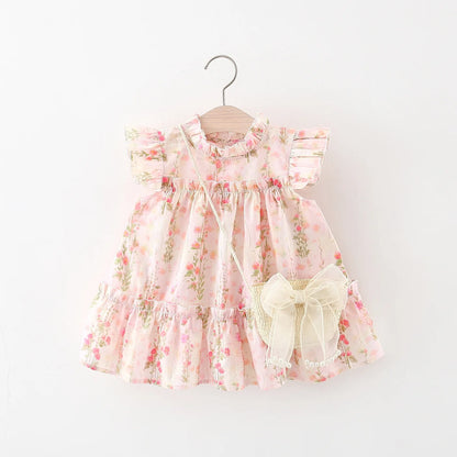 Floral Print Baby Girl Princess Dress With Bag for Summer childrensterritory