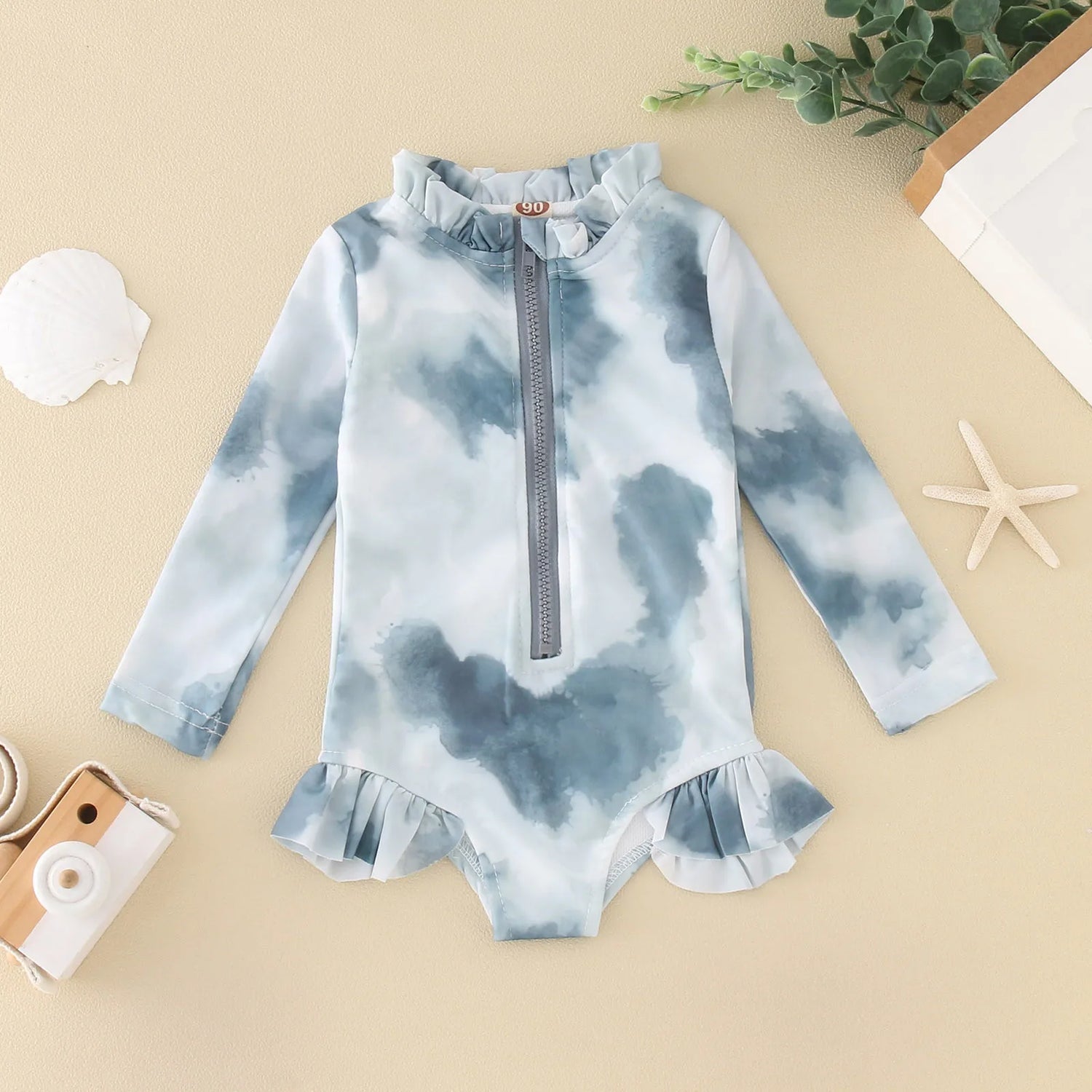 Tie-Dye Ruffles Kids Girls Zipper Beachwear Swimwear