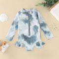 Tie-Dye Ruffles Kids Girls Zipper Beachwear Swimwear