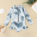 Tie-Dye Ruffles Kids Girls Zipper Beachwear Swimwear