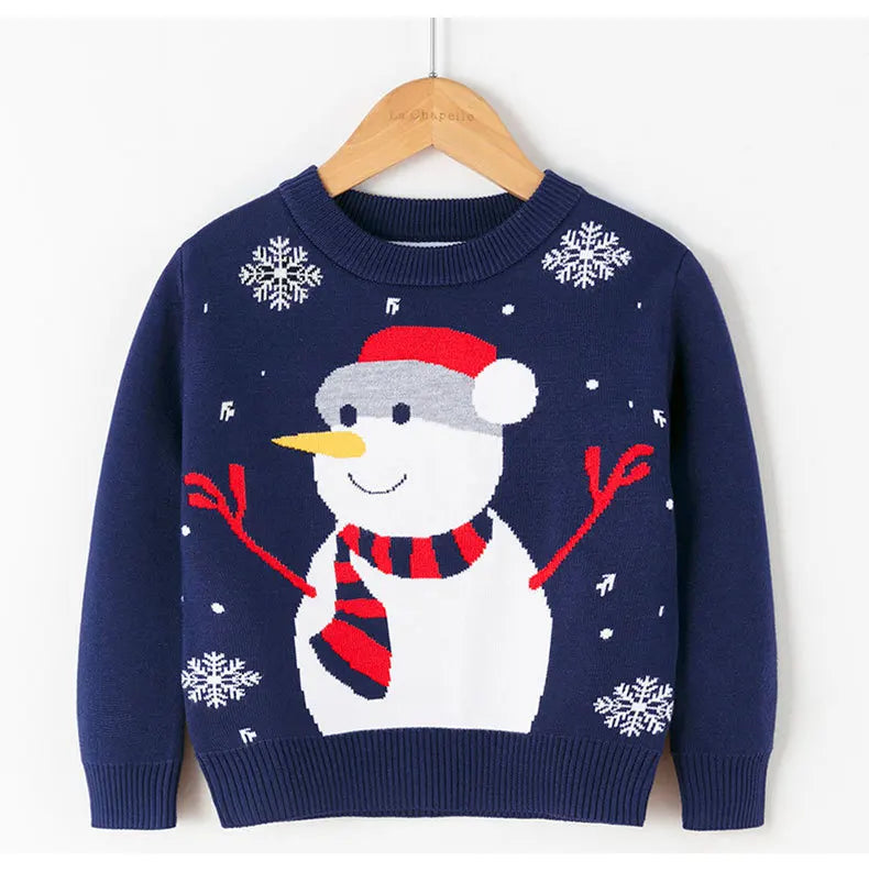Kids' Long-Sleeved Snowman Design Winter Sweater