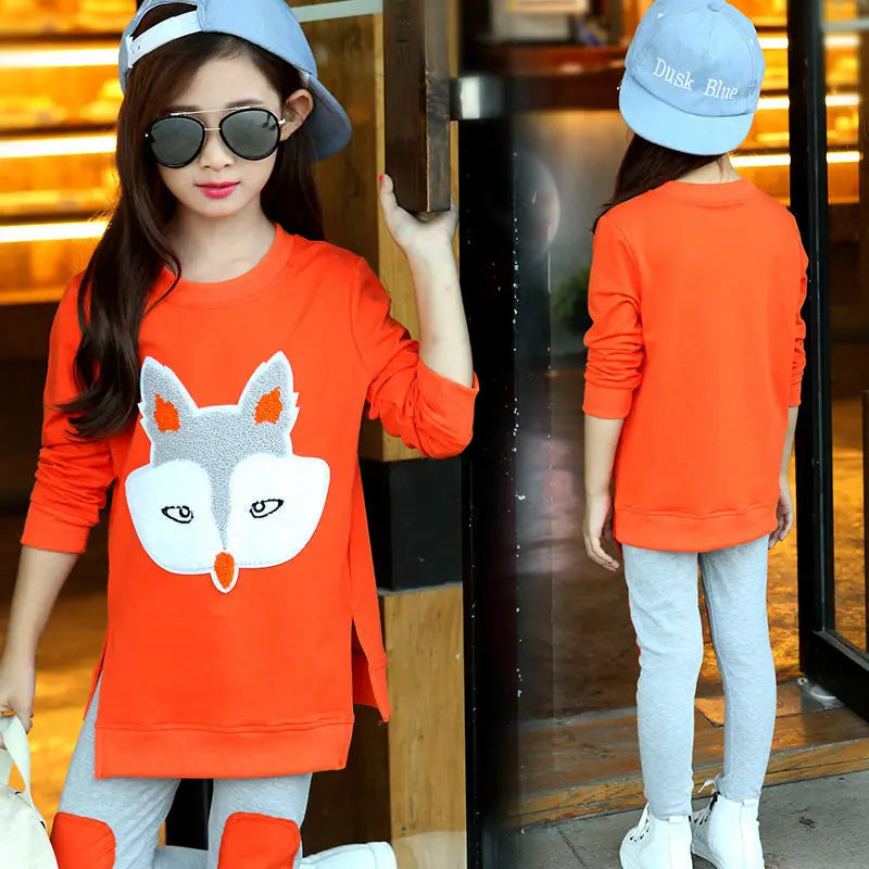 Girls Cartoon Letter Print Hoodie and Trousers Set childrensterritory