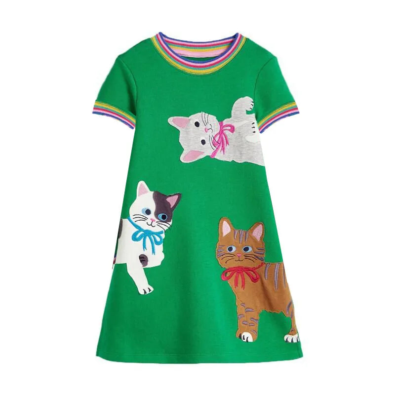 Cartoon Embroidery Design Kids Girls Summer Dresses childrensterritory