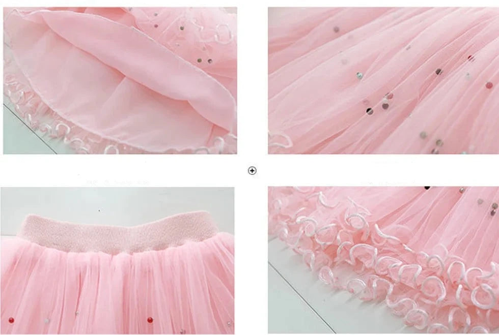 Kids Girls Flamingo T-Shirt &amp; Mesh Skirt Pretty Outfits childrensterritory