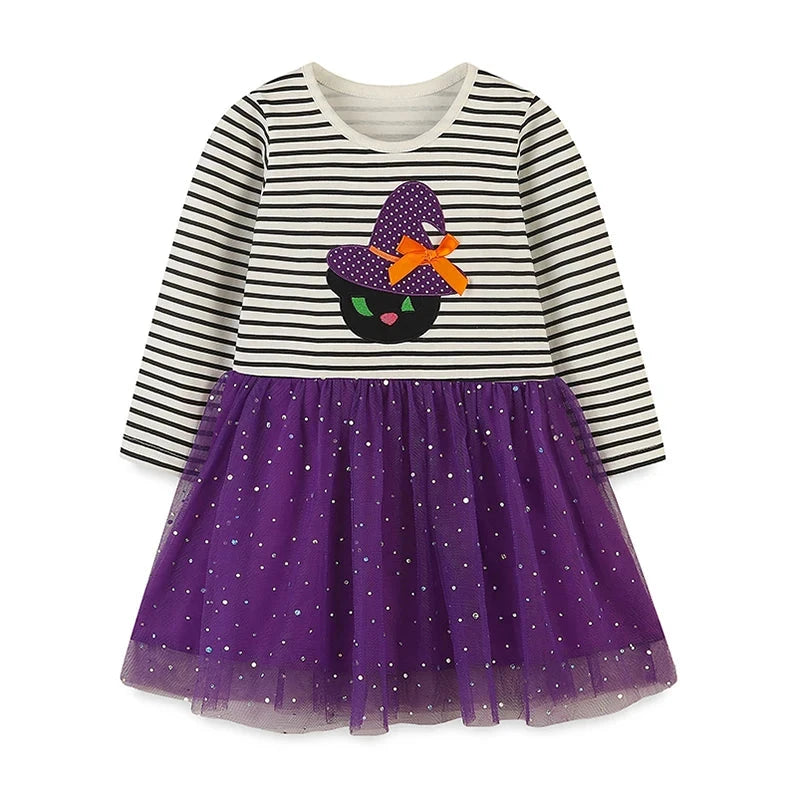 Little Girls Cartoon Design Mesh Dress for Halloween childrensterritory