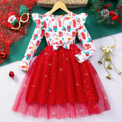 Kids Girls Christmas Style Long Sleeve Party Dresses