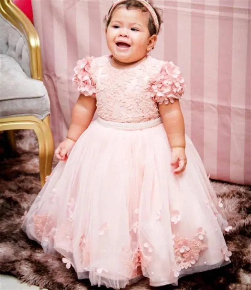 3D Floral Appliques with Big Bow Design Little Girls Party Gowns childrensterritory