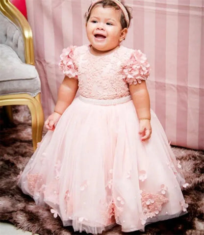 3D Floral Appliques with Big Bow Design Little Girls Party Gowns childrensterritory