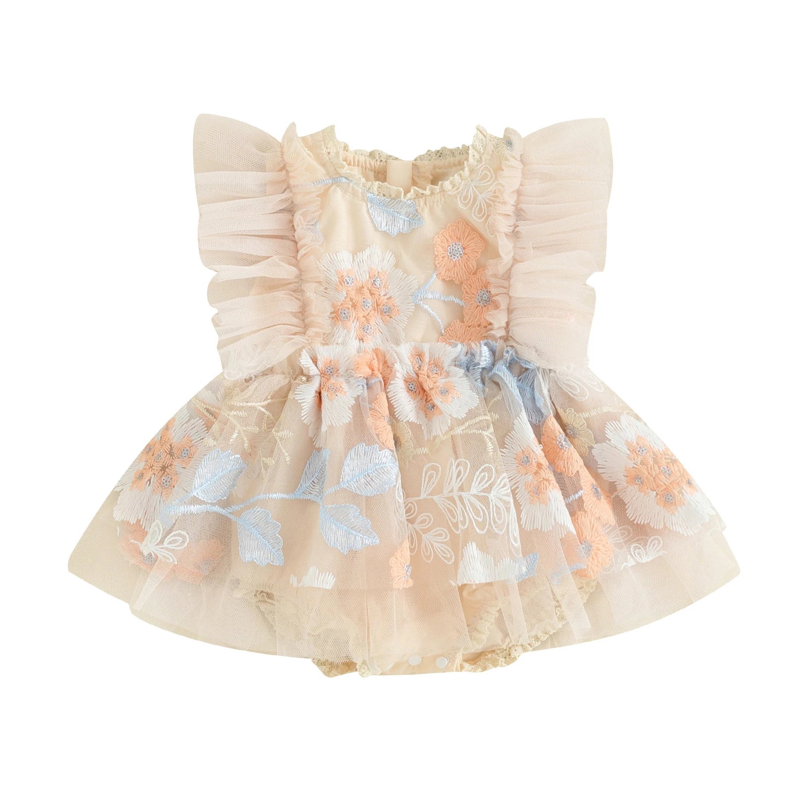 Baby Girl Tulle Floral Embroidery Romper Dress and Headband Set