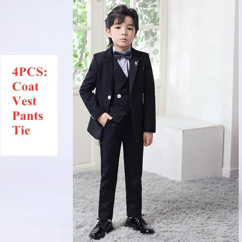 Kids Boys Top Quality Plaid Wedding Suit Formal Tuxedo