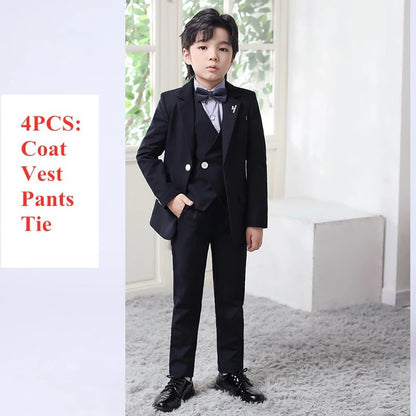 Kids Boys Top Quality Plaid Wedding Suit Formal Tuxedo