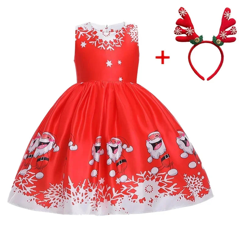 Girls Printed Santa Claus Christmas Party Dress