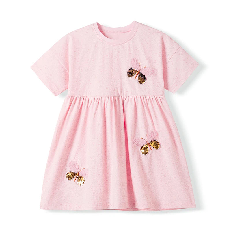 Short Sleeve Butterfly Cartoon Embroidered Summer Dresses childrensterritory