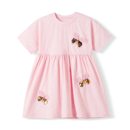 Short Sleeve Butterfly Cartoon Embroidered Summer Dresses childrensterritory