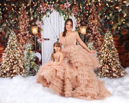 Mother-Daughter Ruffle Tulle Matching Party Dresses