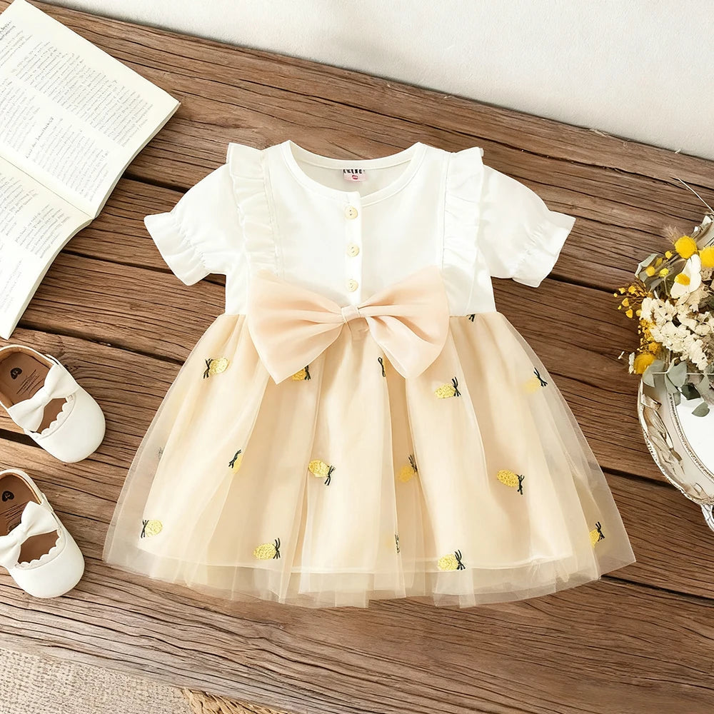 Baby Girls Bow Design Short Sleeves Summer Dresses