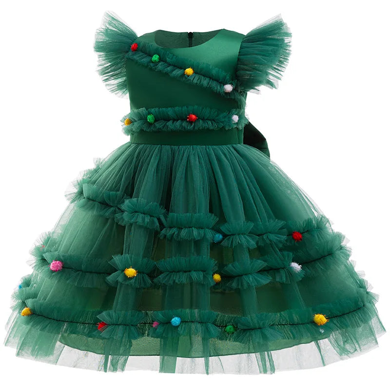 Princess Girls Christmas Tree Mesh Party Dress childrensterritory