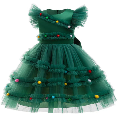 Princess Girls Christmas Tree Mesh Party Dress childrensterritory