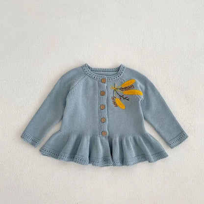 Solid Color Long Sleeve Infant Girls Knitted Cardigans childrensterritory