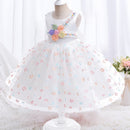 Kids Girls Colorful Flowers' Design Prom Party White Dress childrensterritory