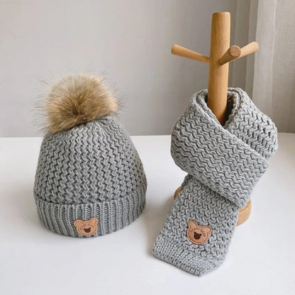 2Pcs Cute Bear Embroidery Baby Hats and Scarf Set childrensterritory