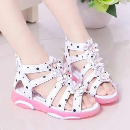 Kids Girls Roman Style Dots and Pearl Beading Sandals