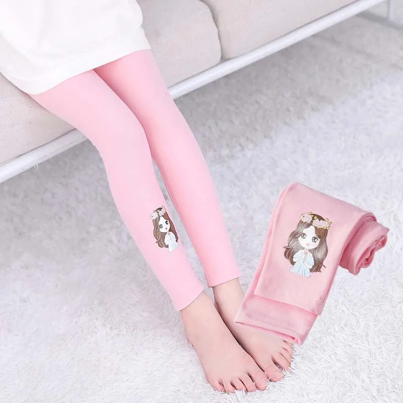 Solid Color Cute Cartoon Design Little Girls Casual Leggings childrensterritory