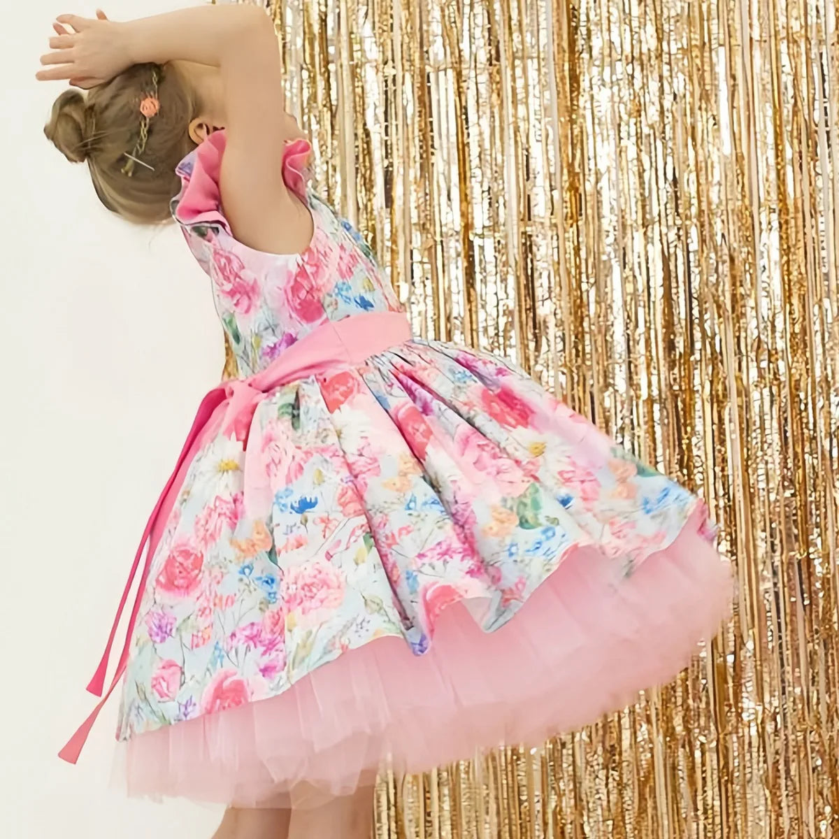 Kids Girls Floral Print Princess Dress With Bow Headband childrensterritory