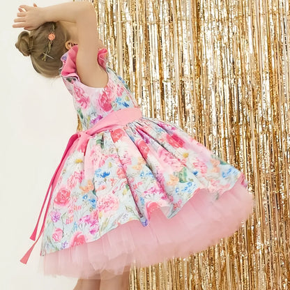 Kids Girls Floral Print Princess Dress With Bow Headband childrensterritory