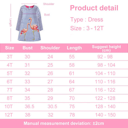 Flamingo Cartoon Design Striped Straight Dress for Girls childrensterritory